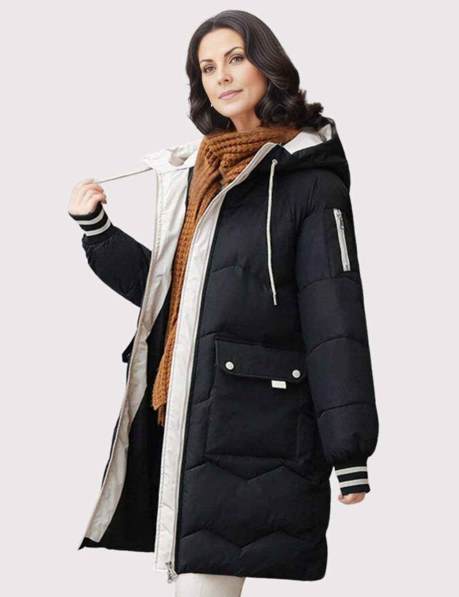Wintermantel Damen Langer Gesteppter Parka mit Kapuze