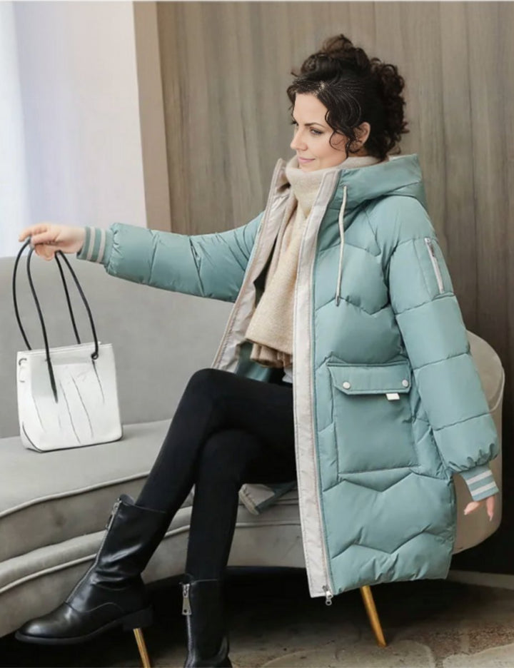 Wintermantel Damen Langer Gesteppter Parka mit Kapuze - Stil 3