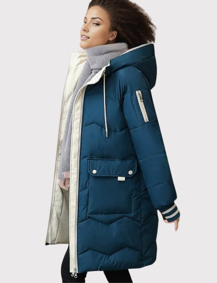 Wintermantel Damen Langer Gesteppter Parka mit Kapuze - Stil 5