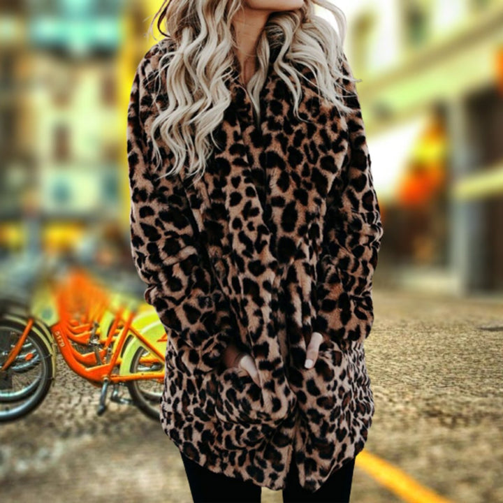 Wintermantel Damen Leopardenmuster Plüsch Kunstpelz Jacke