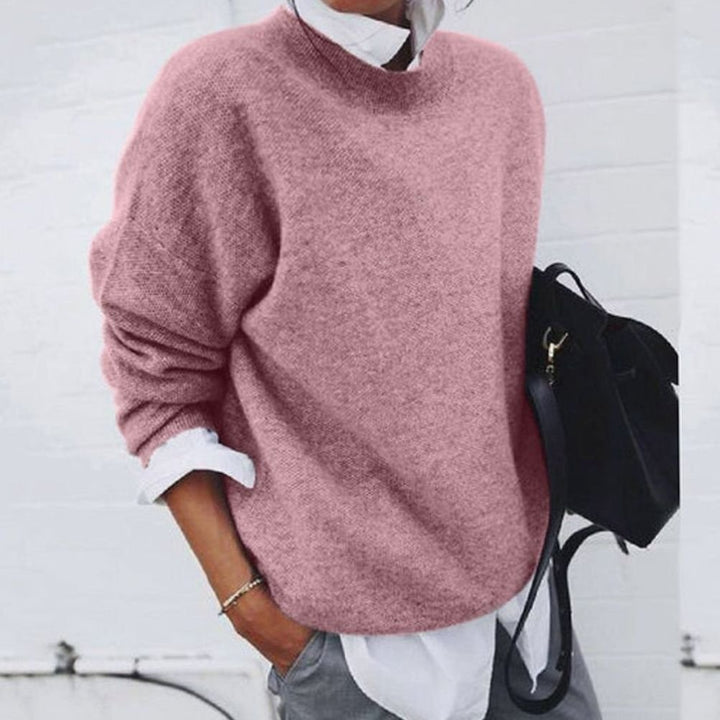 Wollpullover für Damen Oversized Rundhals Strickpullover - Rosa