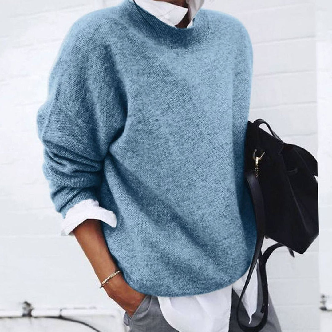 Wollpullover für Damen Oversized Rundhals Strickpullover - Blau
