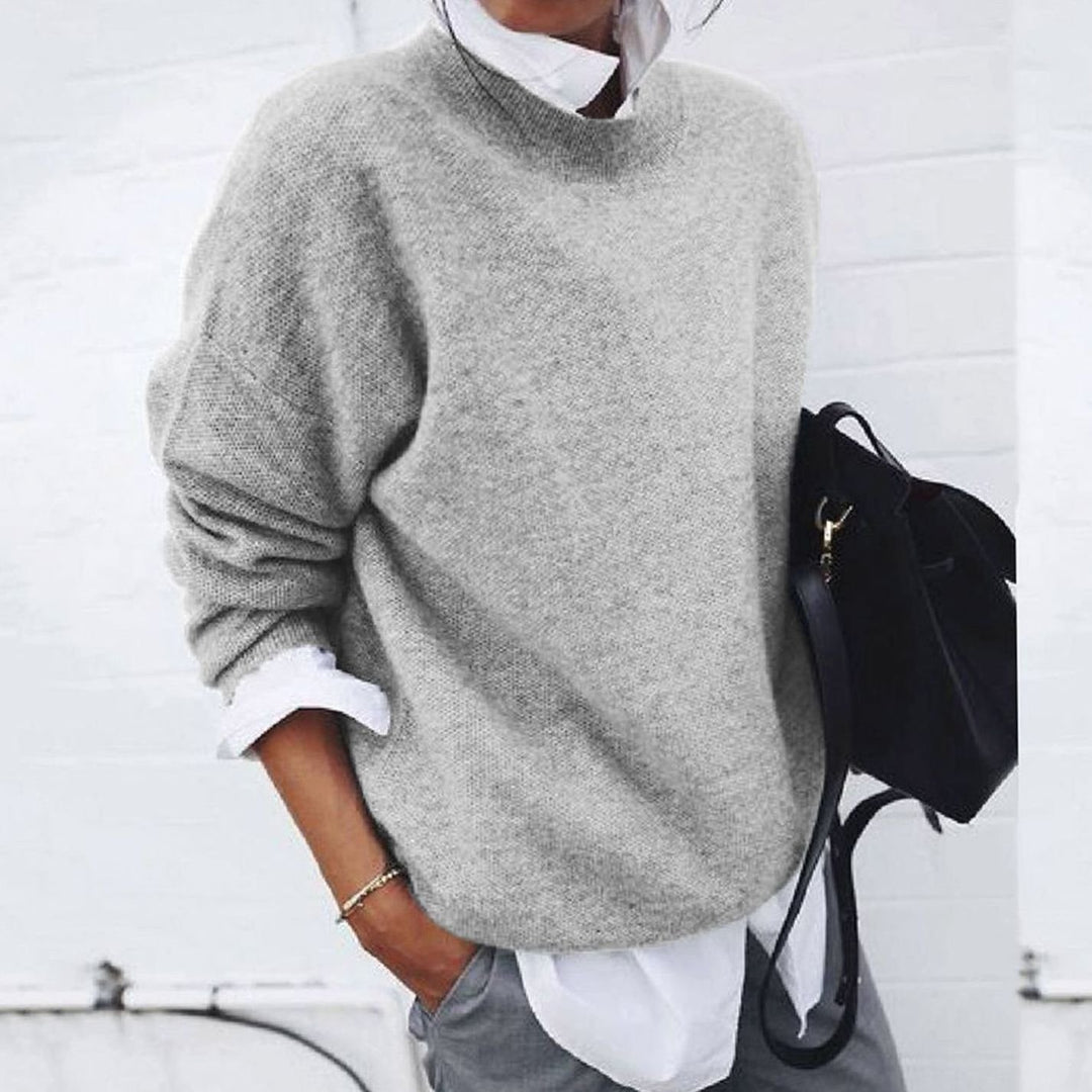 Wollpullover für Damen Oversized Rundhals Strickpullover - Grau