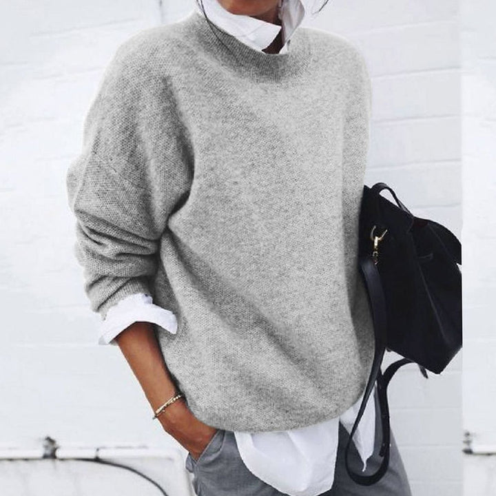 Wollpullover für Damen Oversized Rundhals Strickpullover - Grau