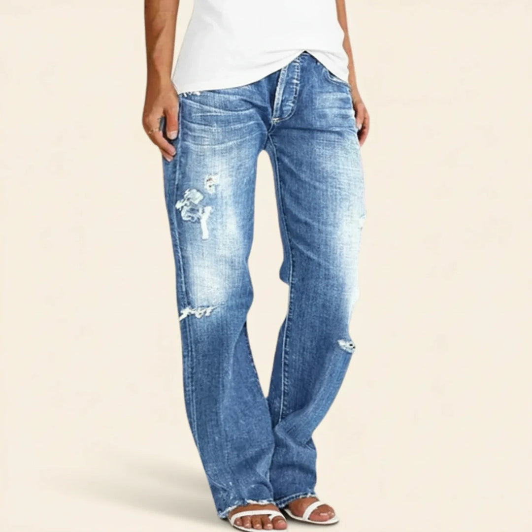 Jasmin | Damen-Jeans mit hoher Taille und geradem Bein im Used-Look