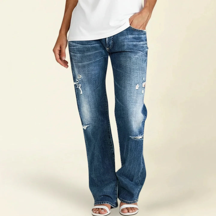 Jasmin | Damen-Jeans mit hoher Taille und geradem Bein im Used-Look