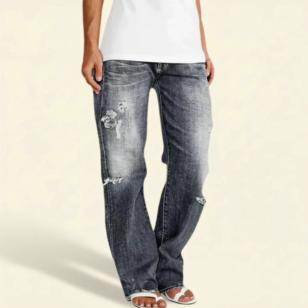 Jasmin | Damen-Jeans mit hoher Taille und geradem Bein im Used-Look