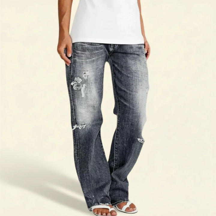 Jasmin | Damen-Jeans mit hoher Taille und geradem Bein im Used-Look