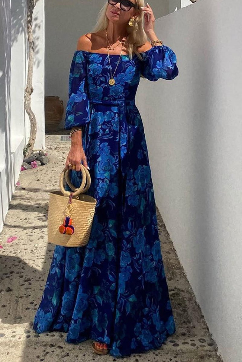 Women's Floral Off-Shoulder Maxi Bride Dress Wedding Guest Evening