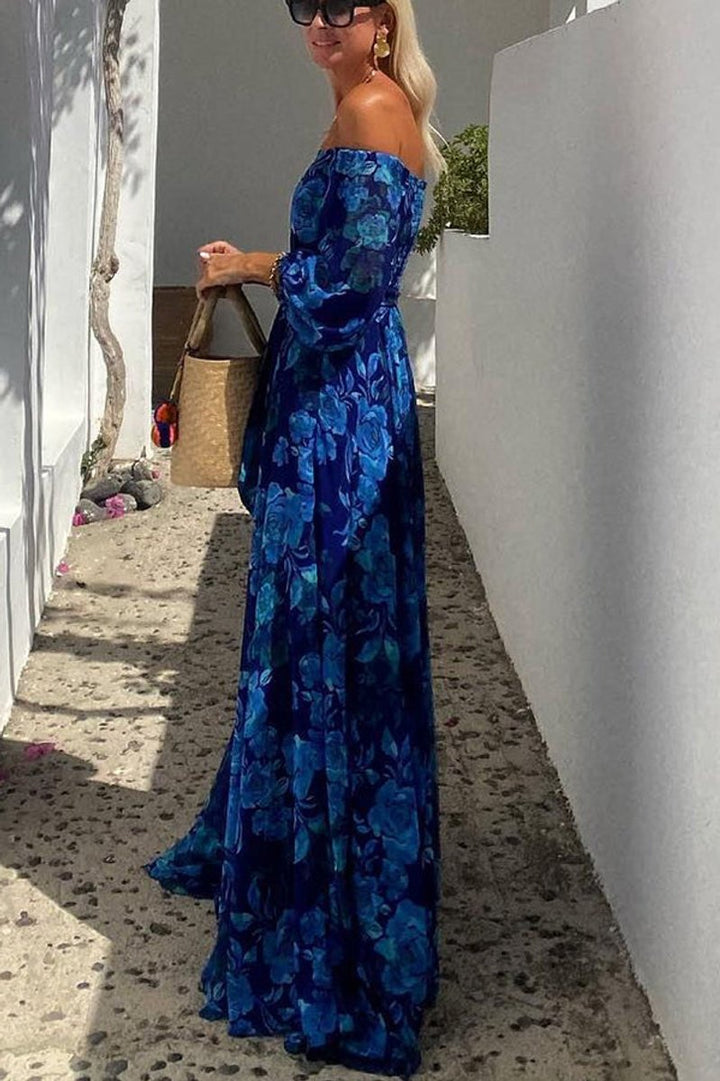 Women's Floral Off-Shoulder Maxi Bride Dress Wedding Guest Evening