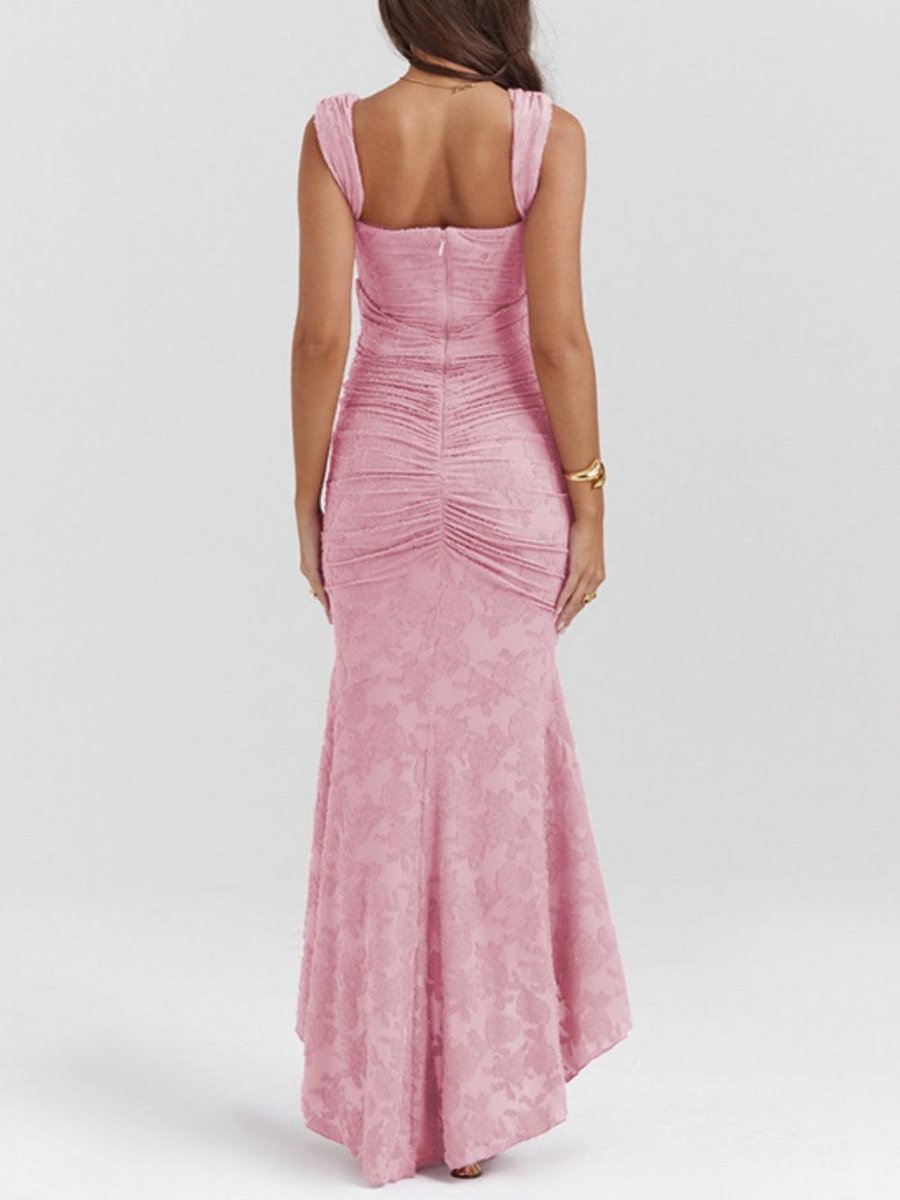 Women's Jacquard Lace Corset Bride Dress Ruched Mermaid Hem