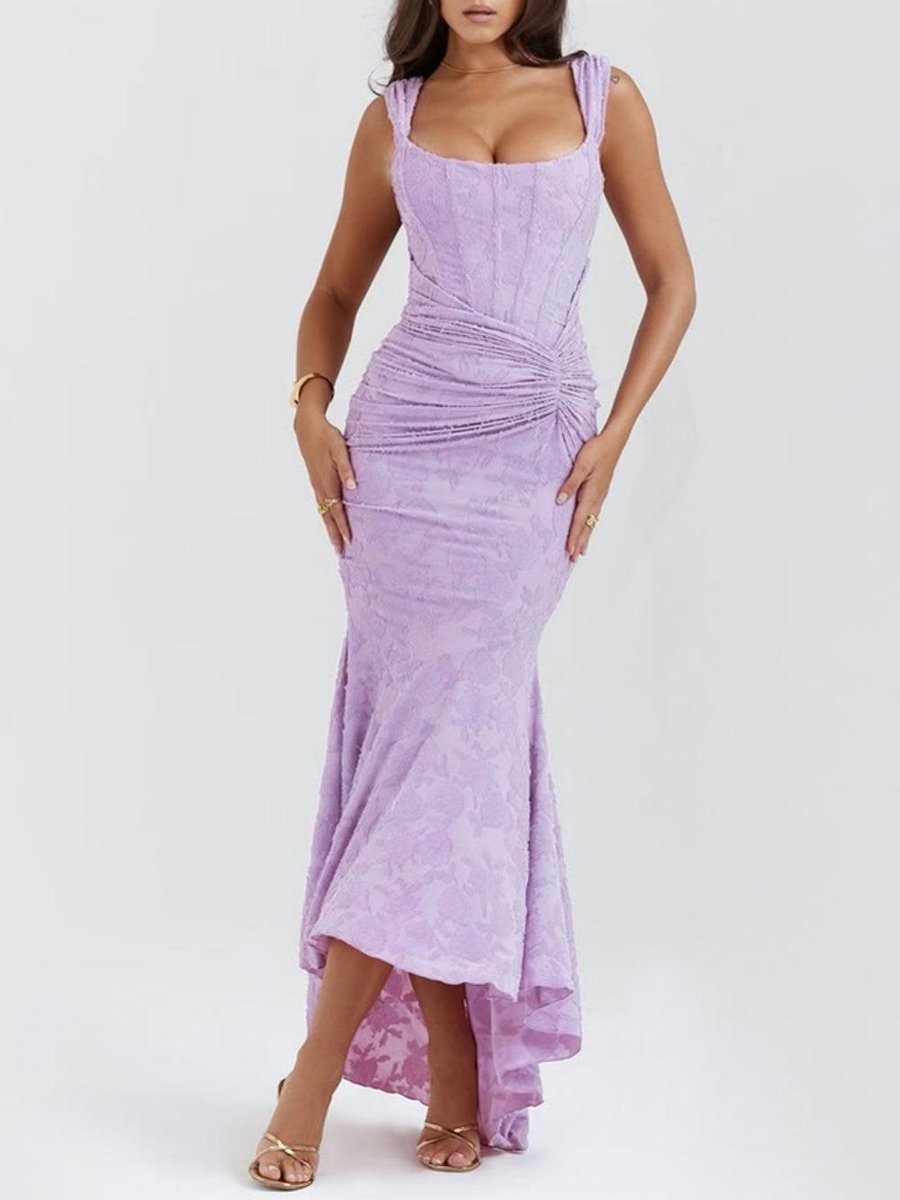 Women's Jacquard Lace Corset Bride Dress Ruched Mermaid Hem