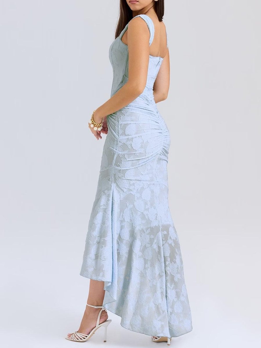 Women's Jacquard Lace Corset Bride Dress Ruched Mermaid Hem