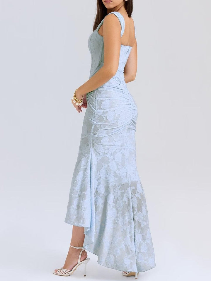 Women's Jacquard Lace Corset Bride Dress Ruched Mermaid Hem