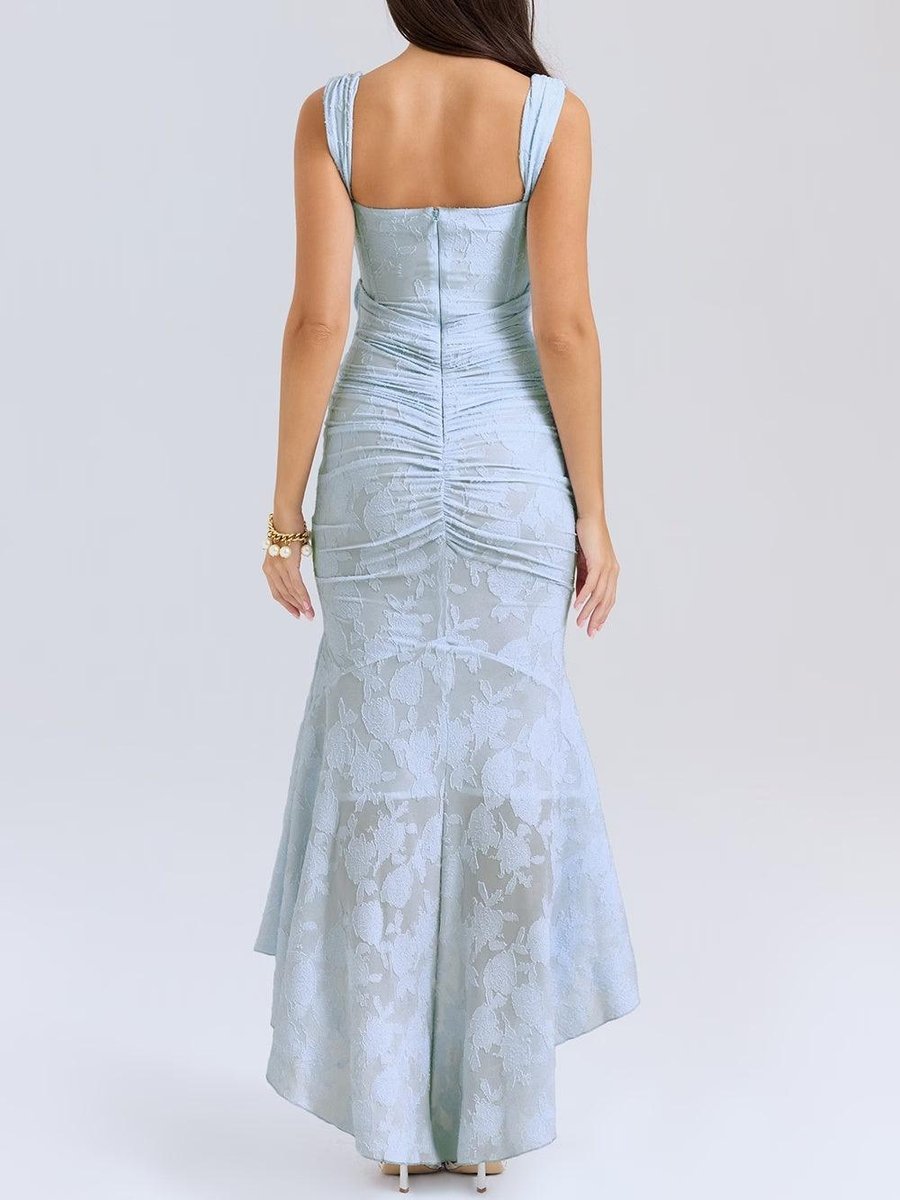 Women's Jacquard Lace Corset Bride Dress Ruched Mermaid Hem