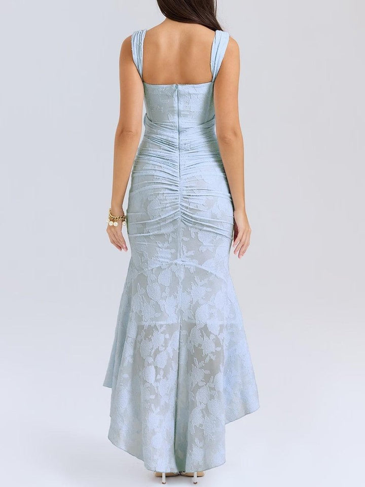 Women's Jacquard Lace Corset Bride Dress Ruched Mermaid Hem