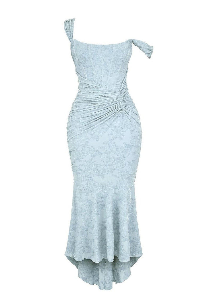 Women's Jacquard Lace Corset Bride Dress Ruched Mermaid Hem