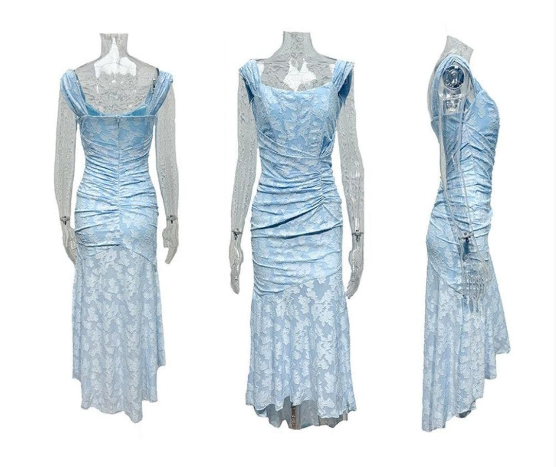 Women's Jacquard Lace Corset Bride Dress Ruched Mermaid Hem