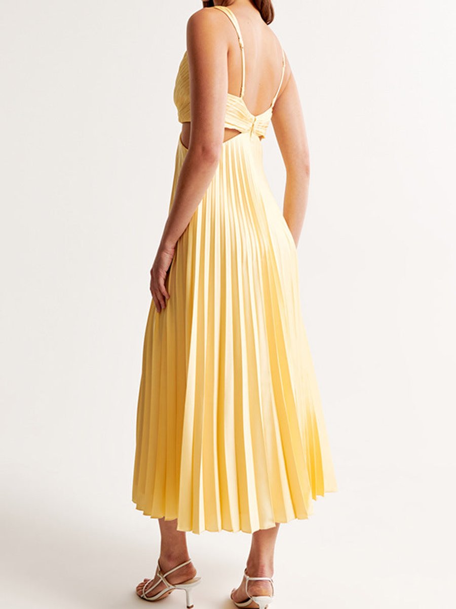 Women's Pleated Cut-Out V-Neck Bride Dress Maxi Gown