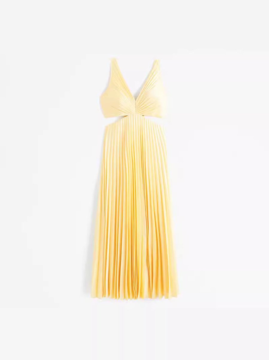 Women's Pleated Cut-Out V-Neck Bride Dress Maxi Gown