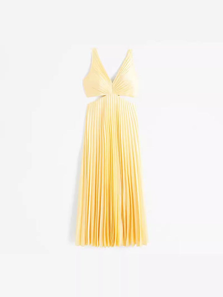 Women's Pleated Cut-Out V-Neck Bride Dress Maxi Gown