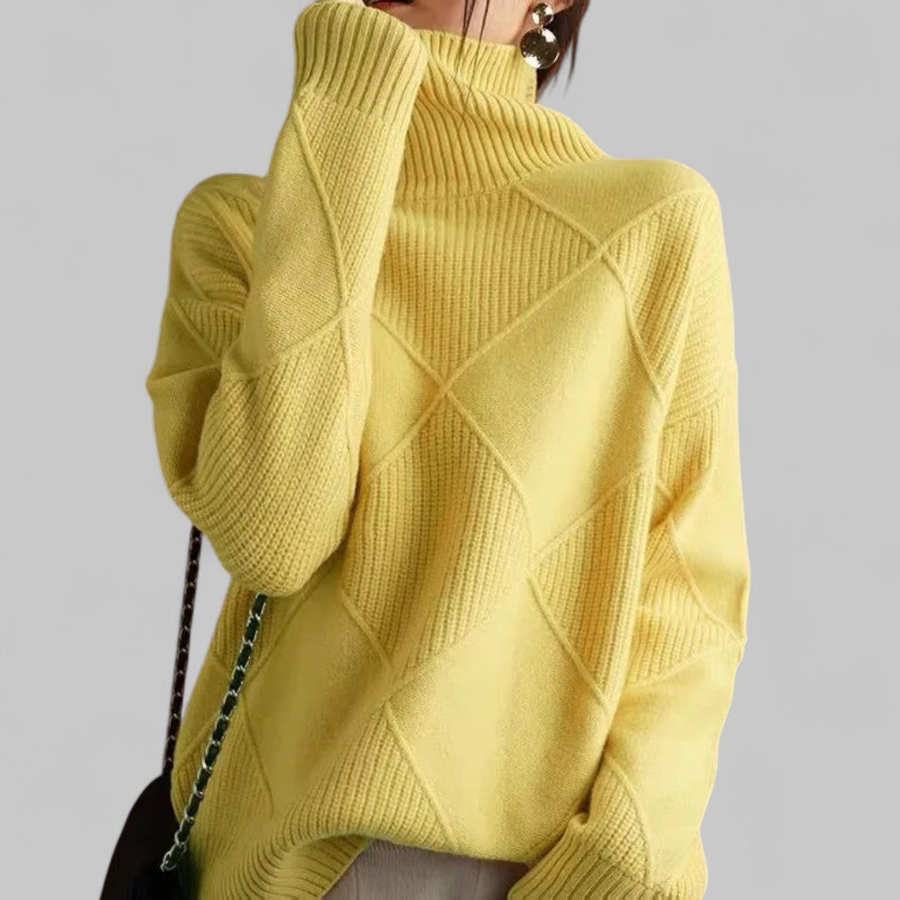 Barbara | Damen Oversized Winterpullover mit Muster und Rollkragen