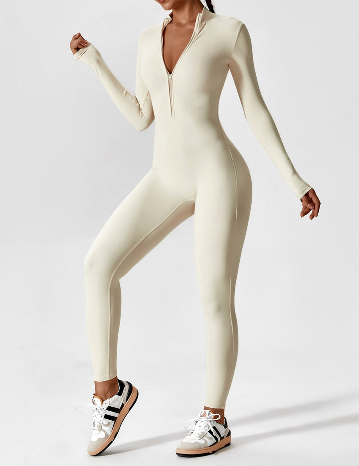 Carolin | Damen Frühlings Stretch Zip-Up Jumpsuit
