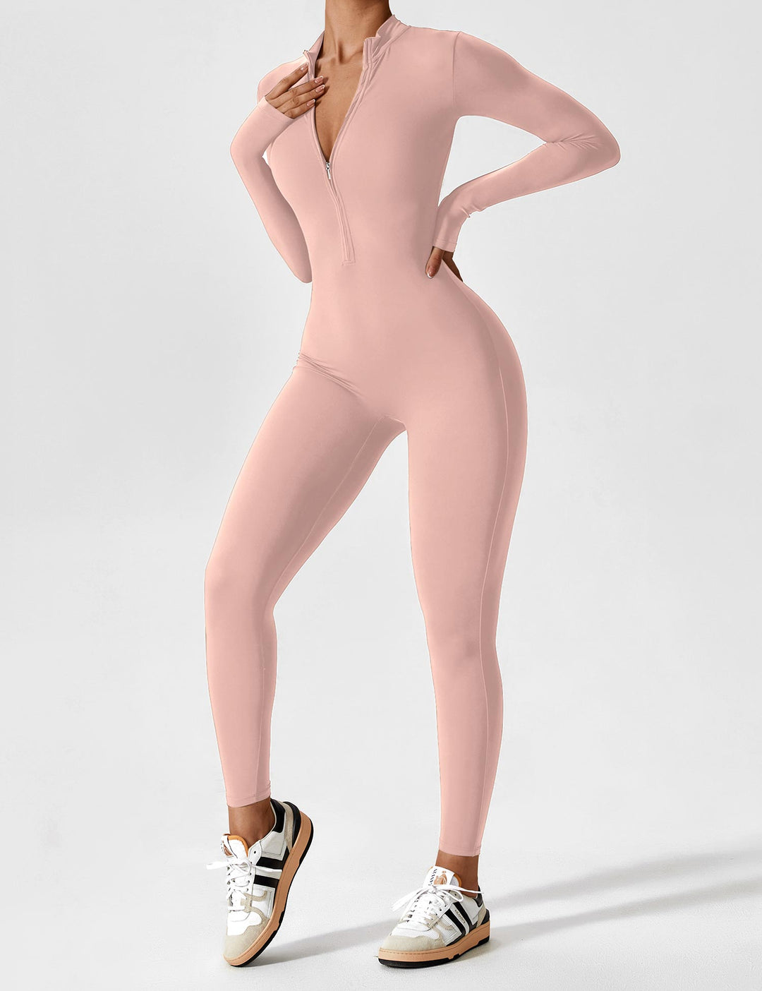 Carolin | Damen Frühlings Stretch Zip-Up Jumpsuit