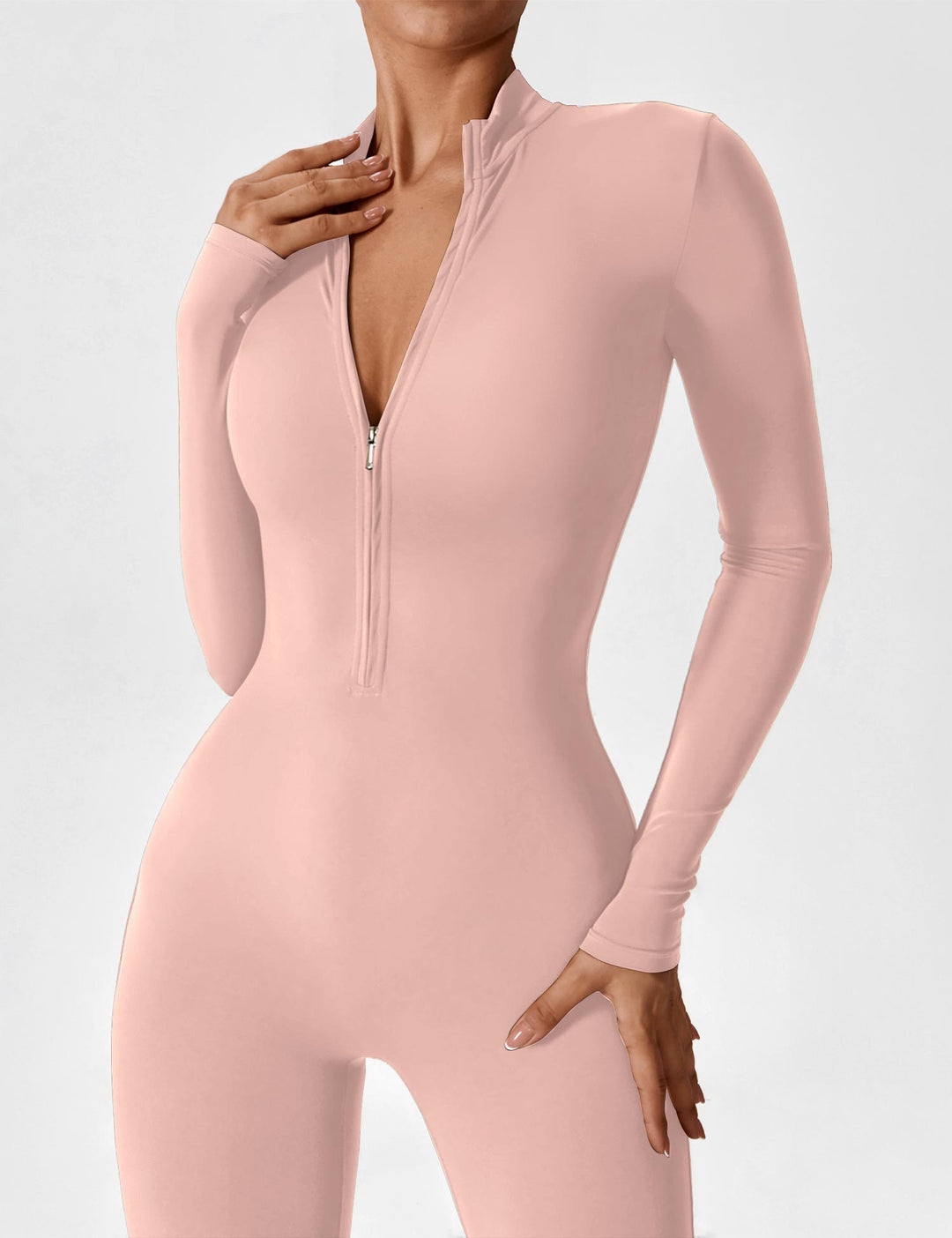 Carolin | Damen Frühlings Stretch Zip-Up Jumpsuit