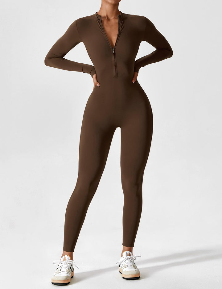 Carolin | Damen Frühlings Stretch Zip-Up Jumpsuit