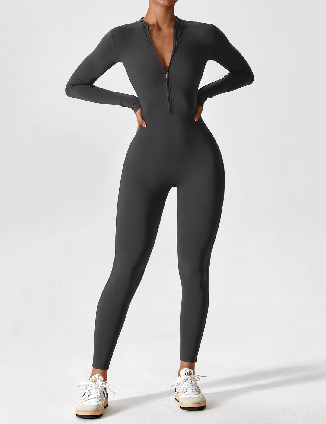 Carolin | Damen Frühlings Stretch Zip-Up Jumpsuit