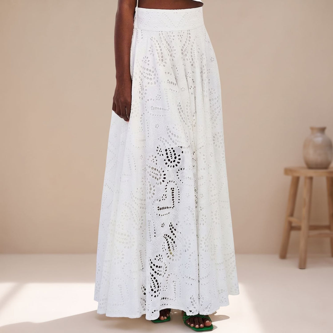 Zweiteiler Damen Elegant Besticktes Crop-Top Maxi-Rock Set