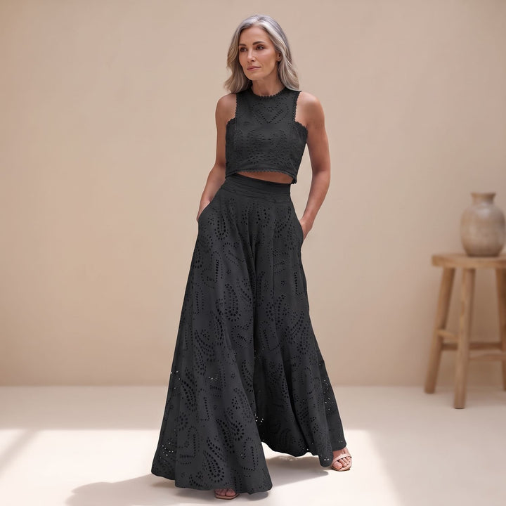 Zweiteiler Damen Elegant Besticktes Crop-Top Maxi-Rock Set