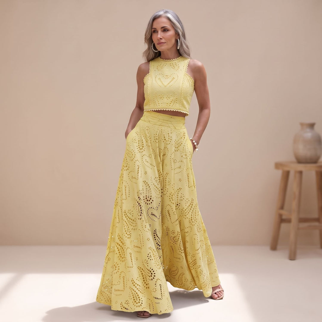 Zweiteiler Damen Elegant Besticktes Crop-Top Maxi-Rock Set