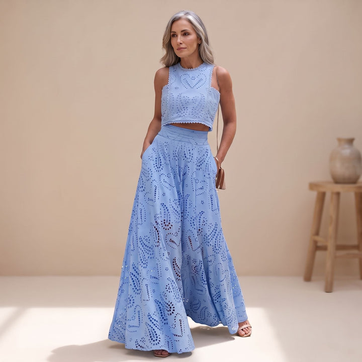 Zweiteiler Damen Elegant Besticktes Crop-Top Maxi-Rock Set