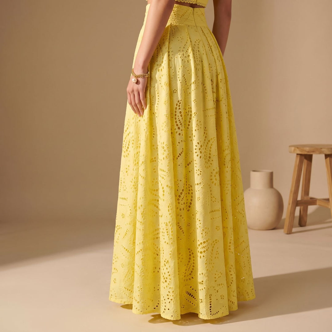 Zweiteiler Damen Elegant Besticktes Crop-Top Maxi-Rock Set