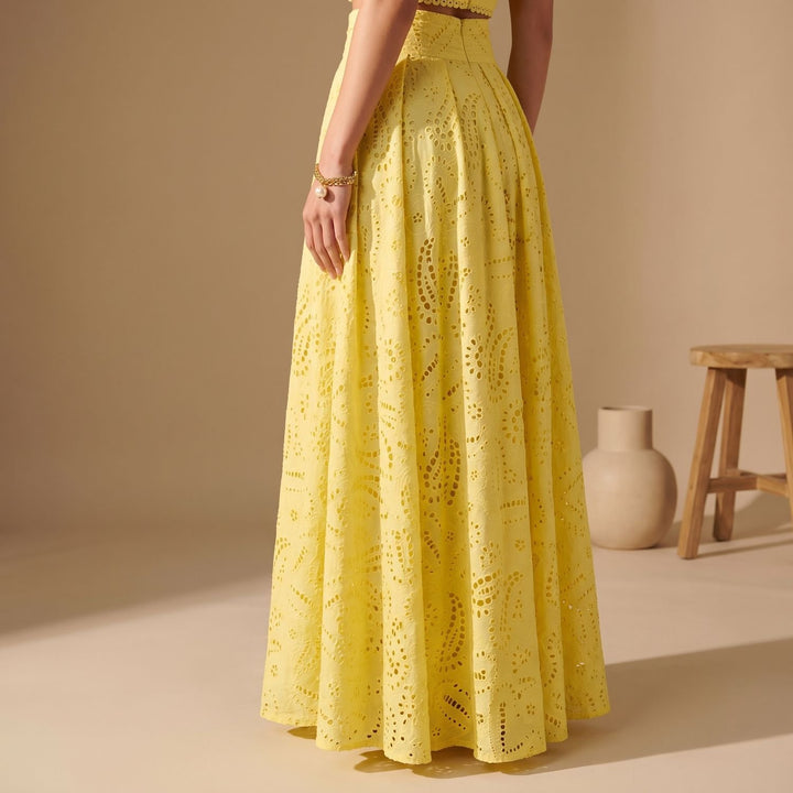 Zweiteiler Damen Elegant Besticktes Crop-Top Maxi-Rock Set