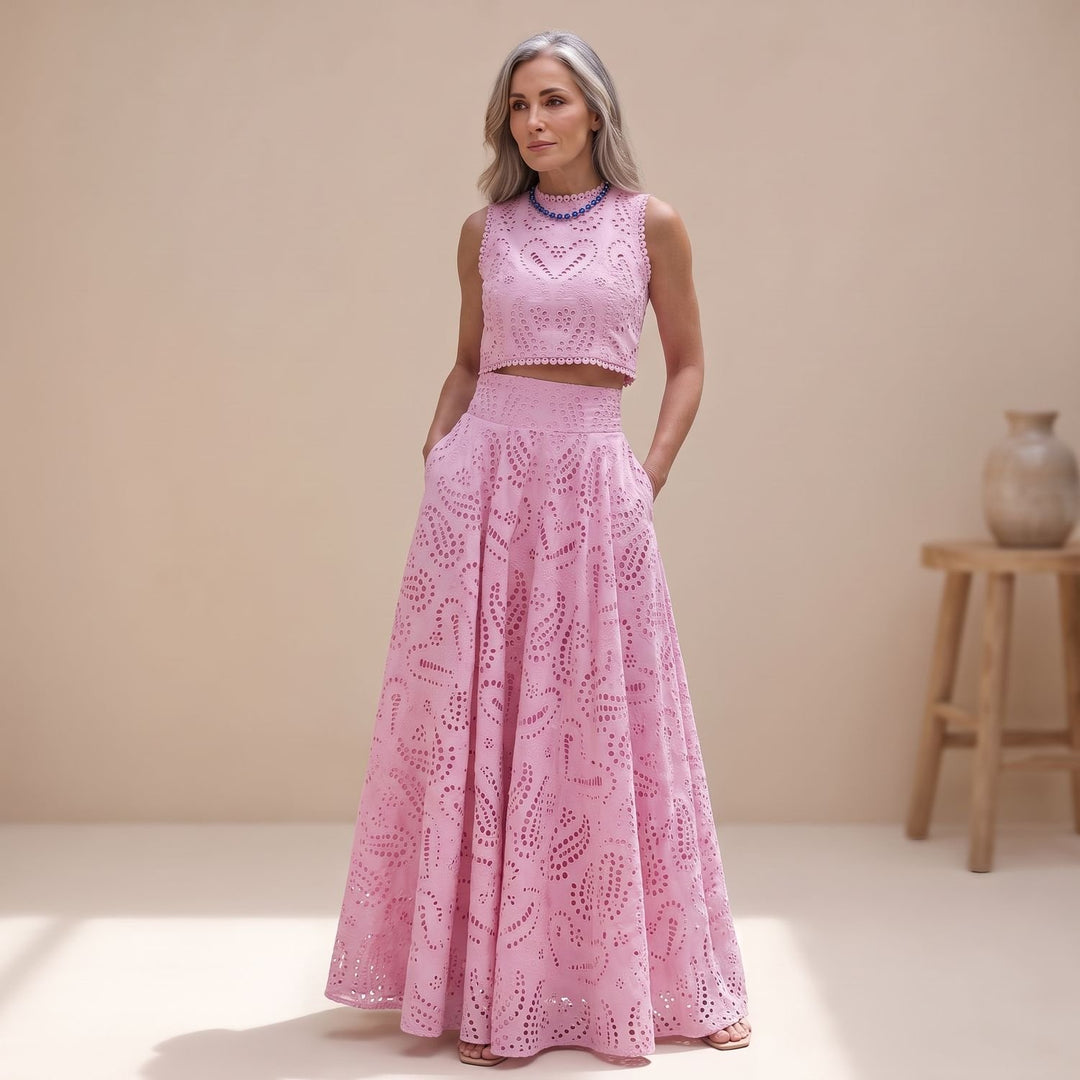 Zweiteiler Damen Elegant Besticktes Crop-Top Maxi-Rock Set