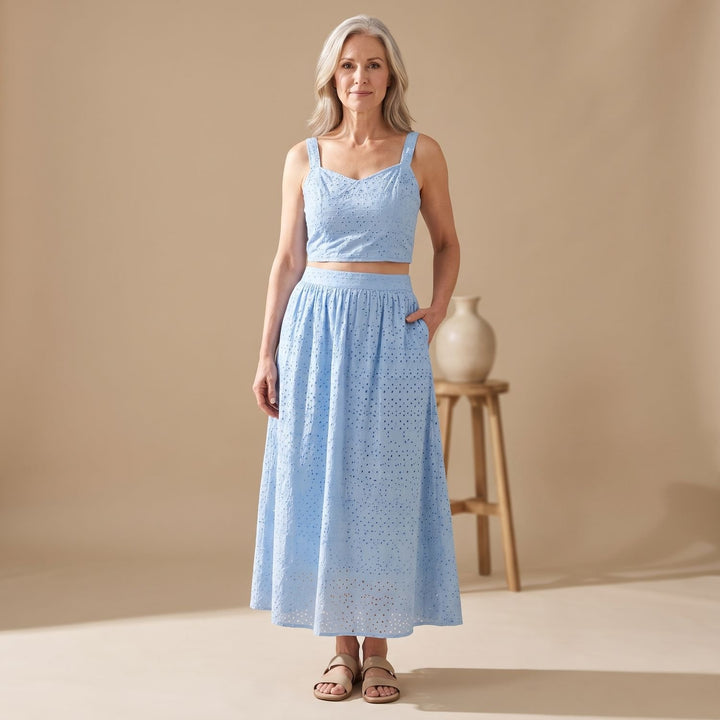 Zweiteiler Damen Elegant Besticktes Crop-Top Maxi-Rock Set