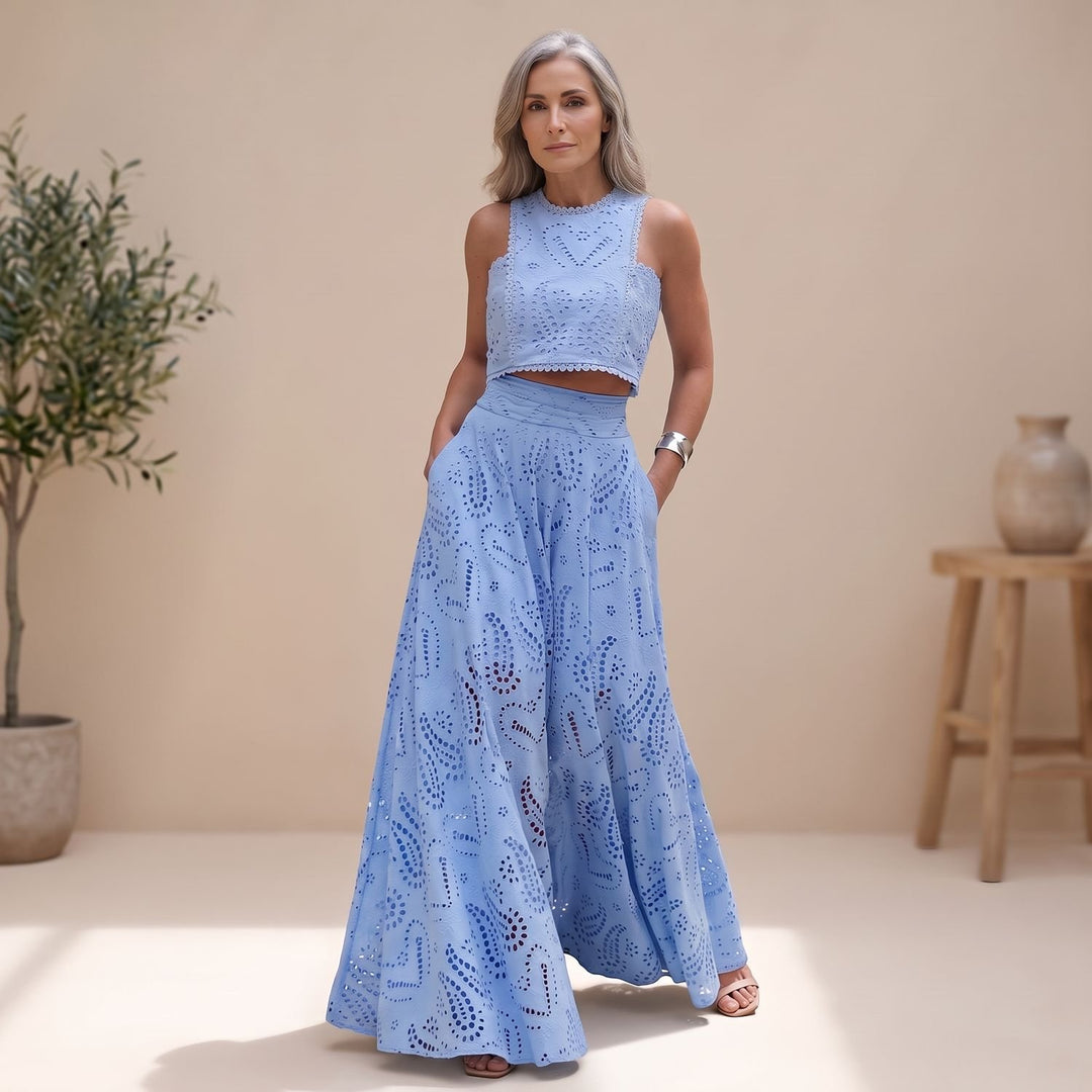 Zweiteiler Damen Elegant Besticktes Crop-Top Maxi-Rock Set