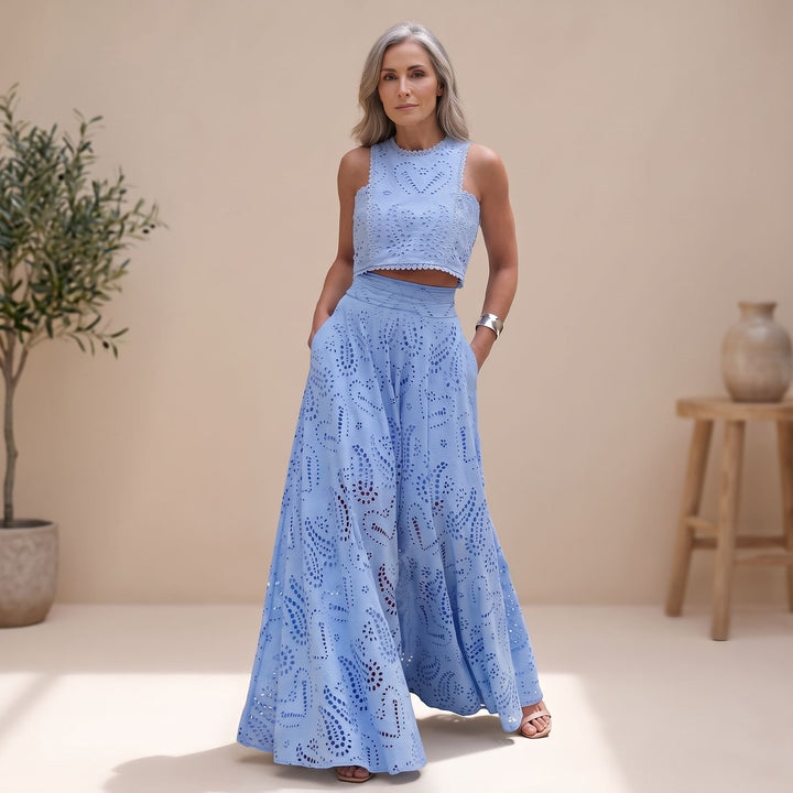 Zweiteiler Damen Elegant Besticktes Crop-Top Maxi-Rock Set