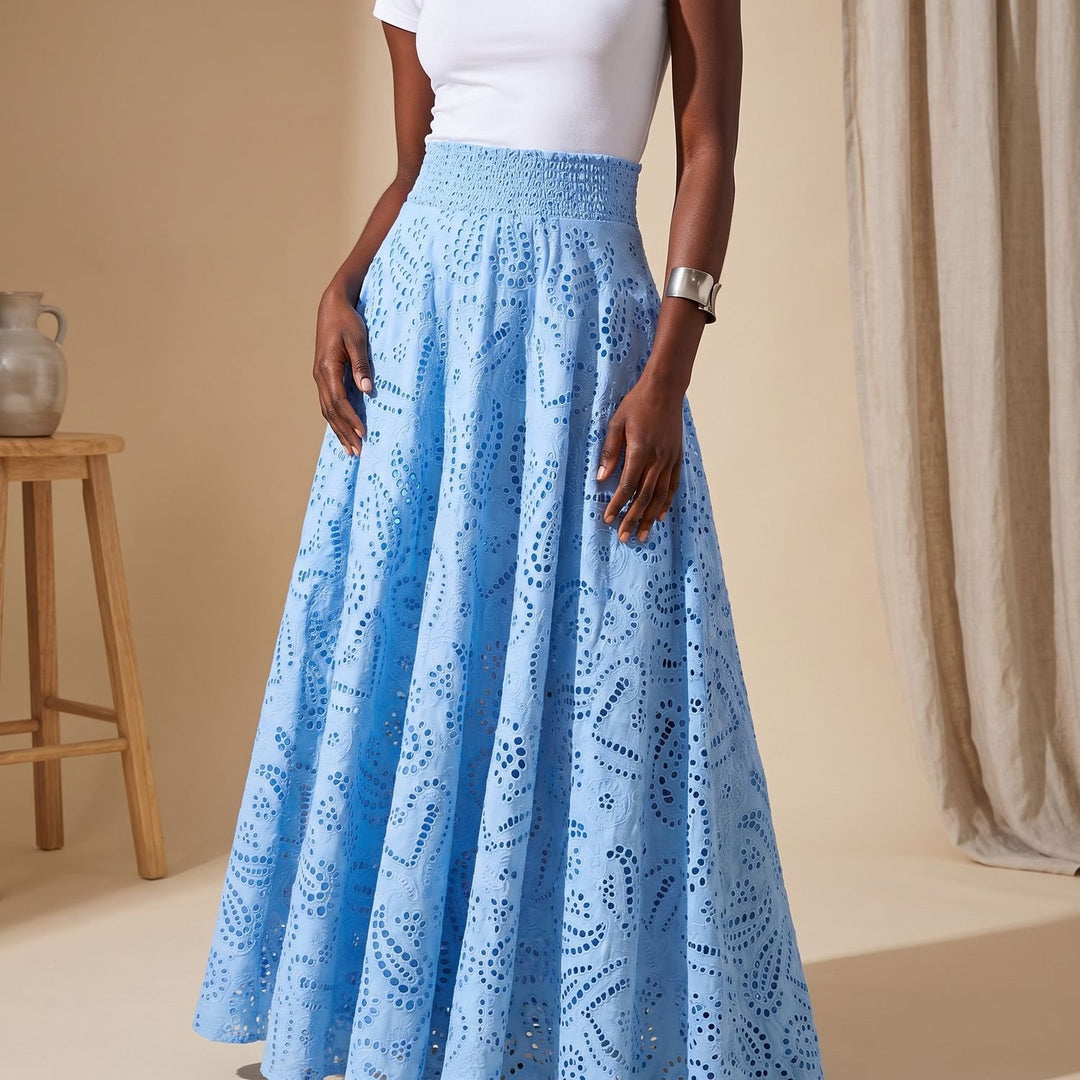 Zweiteiler Damen Elegant Besticktes Crop-Top Maxi-Rock Set